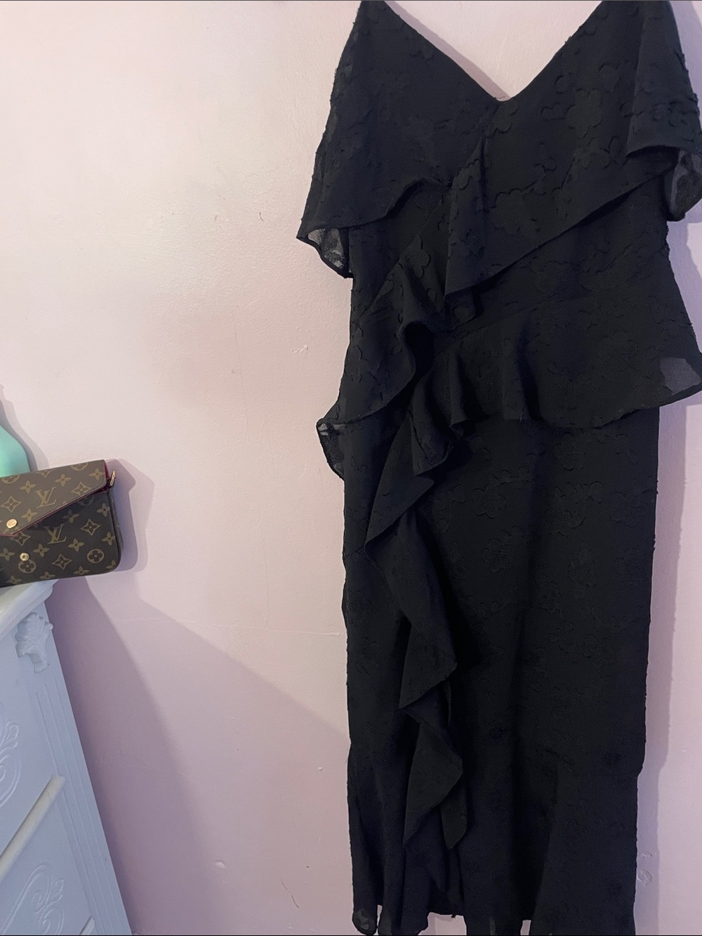 Black Ruffle Slip Dressing size small - Picture 2 of 3